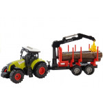 Traktor s prívesom a ramenom na drevo